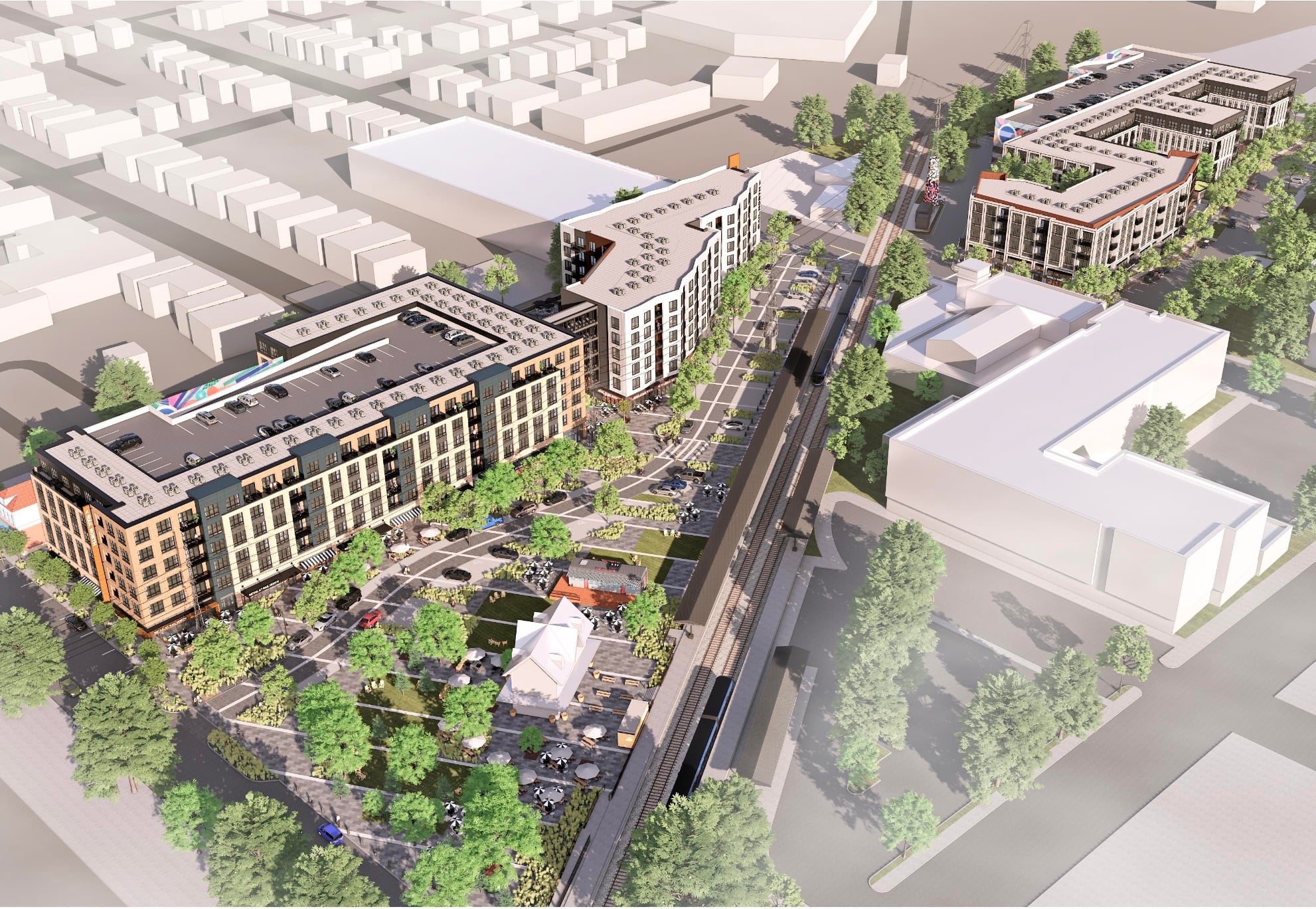 train station redevelopment the rail north aerial view denholtz