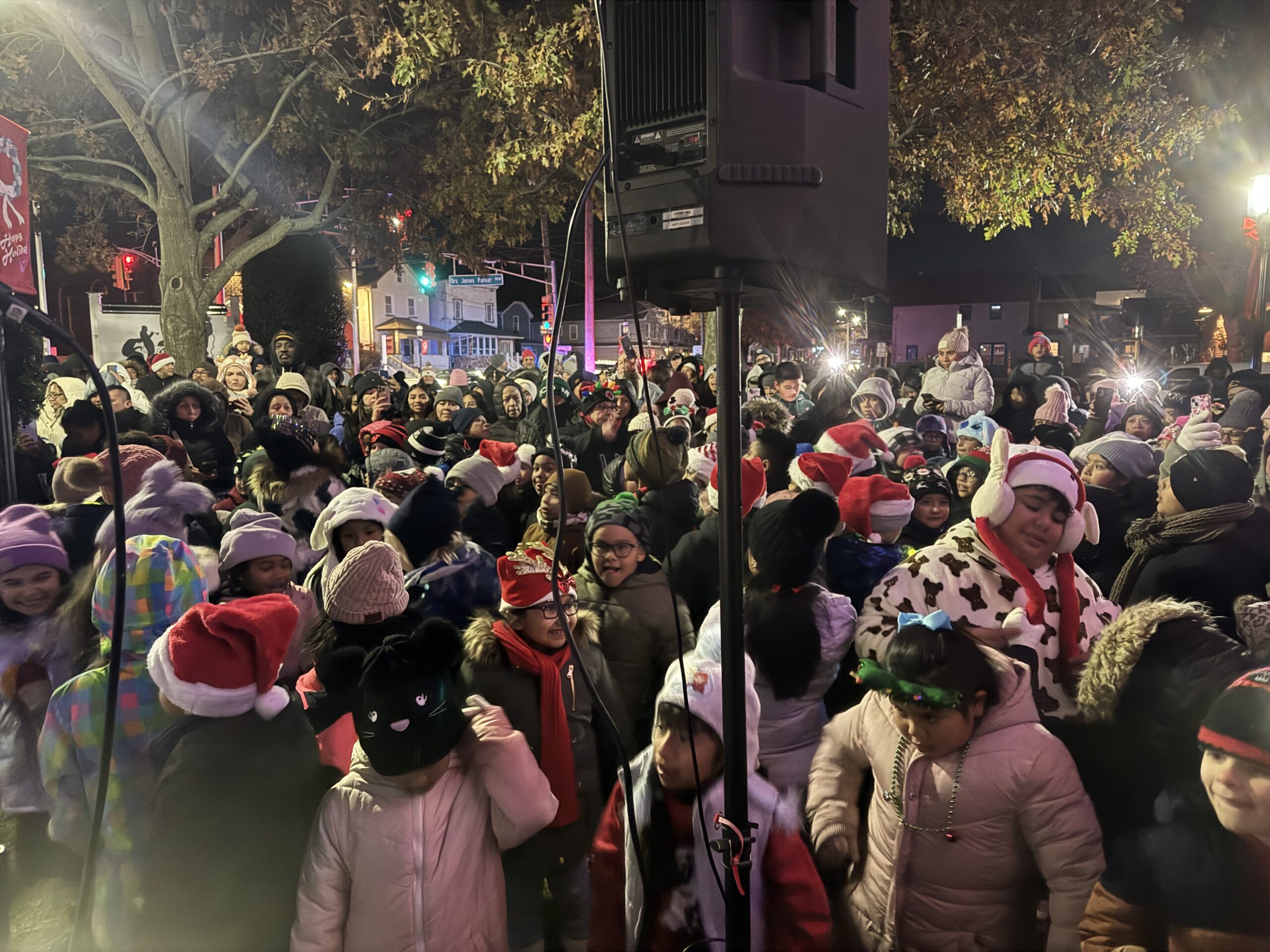 Red Bank's West Side holiday tree lighting lights up the cold frigid night at Johnny Jazz Park.