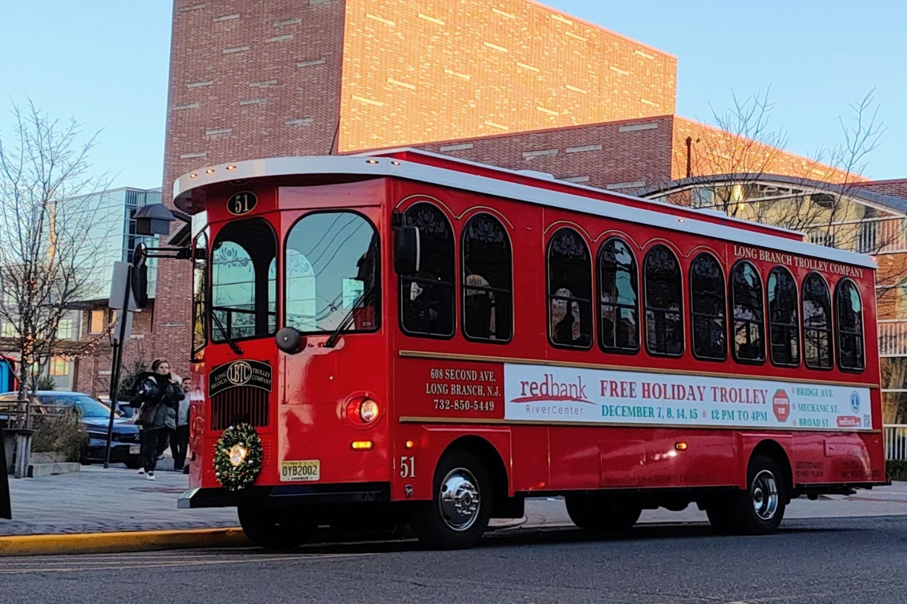 Red Bank holiday trolley photo courtesy of Red Bank RiverCenter 2025